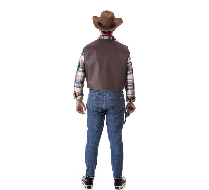 Kit de Pistolero Cowboy para hombre: Chaleco, Pañuelo y Sombrero-B