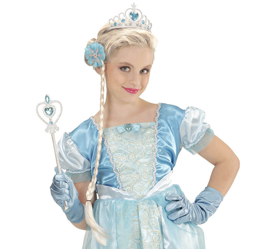 Kit princesse des neiges enfant : diadème, tresse, gants et barrette magique-B