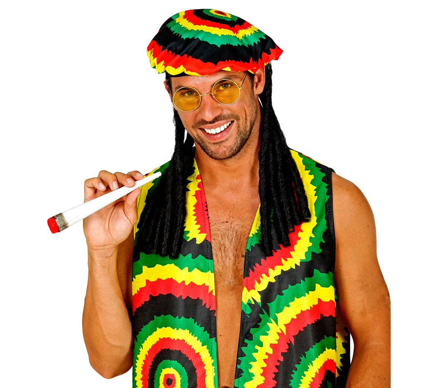 Kit de Rastafari: Gorro con rastas, Gafas y Cigarro-B