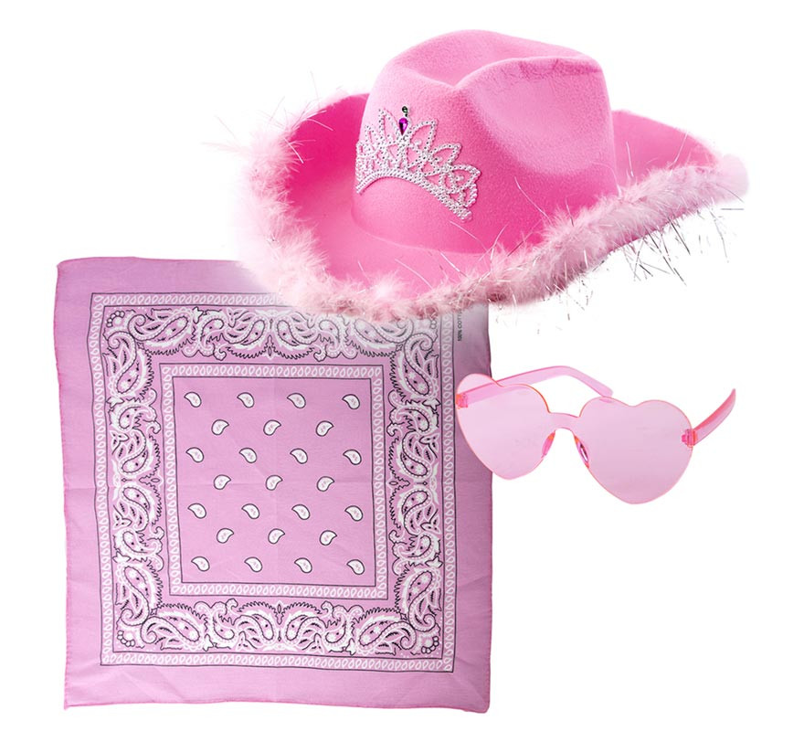 Kit Cowgirl Rosa: Óculos, lenço e chapéu 58 cm-B