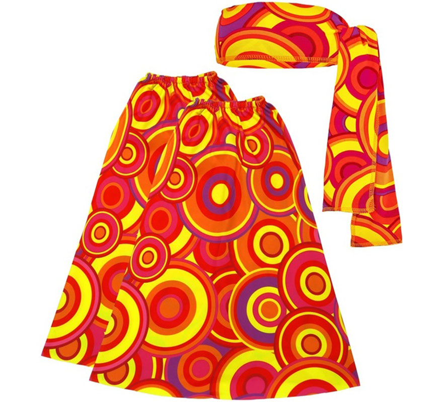 Kit Hippie Años 70 Burbujas naranjas adulto: Banda y Calentadores-B