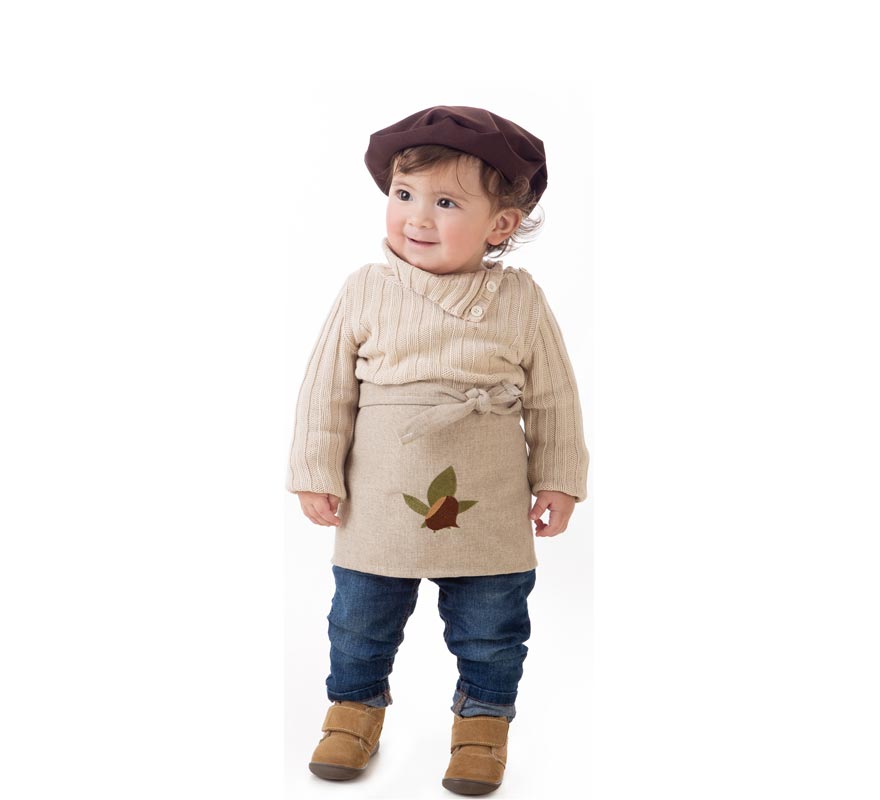 Kit o Disfraz de Castañero Beige Hojas para bebé: Delantal y Boina-B