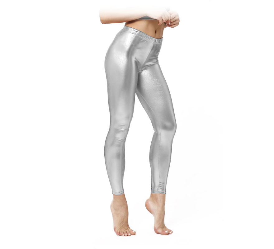 Silver Metallic Leggings for Women-B