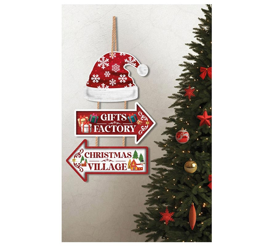 Letrero Gifts Factory y Christmas Village de 36x24 cm-B