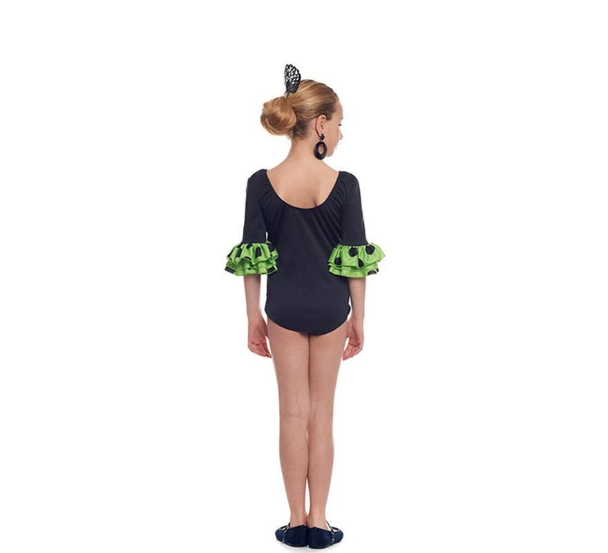Body o maillot Sevillana con Volante Lunar negro y verde para niña-B
