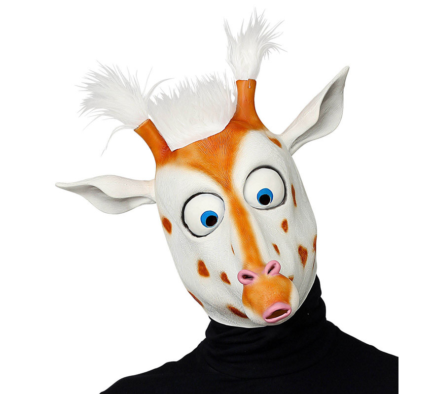 Masque de tête de girafe de dessin animé avec des cheveux-B