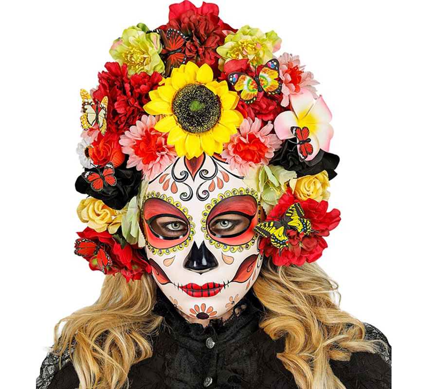 Day of the Dead Catrina Mask with Flowers-B