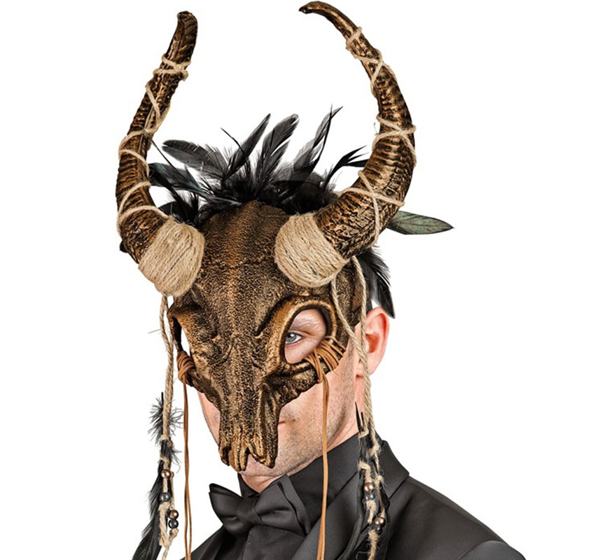 Máscara Chamán Calavera con Plumas-B