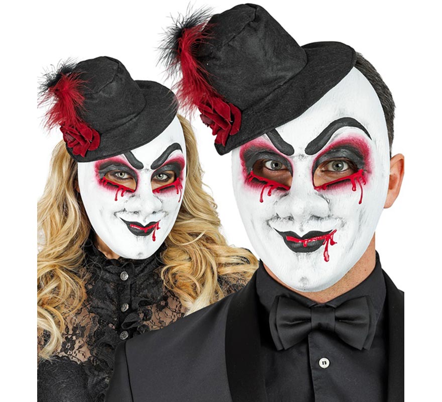 Máscara de Arlequín Sangrante con Sombrero Comedia del Arte-B
