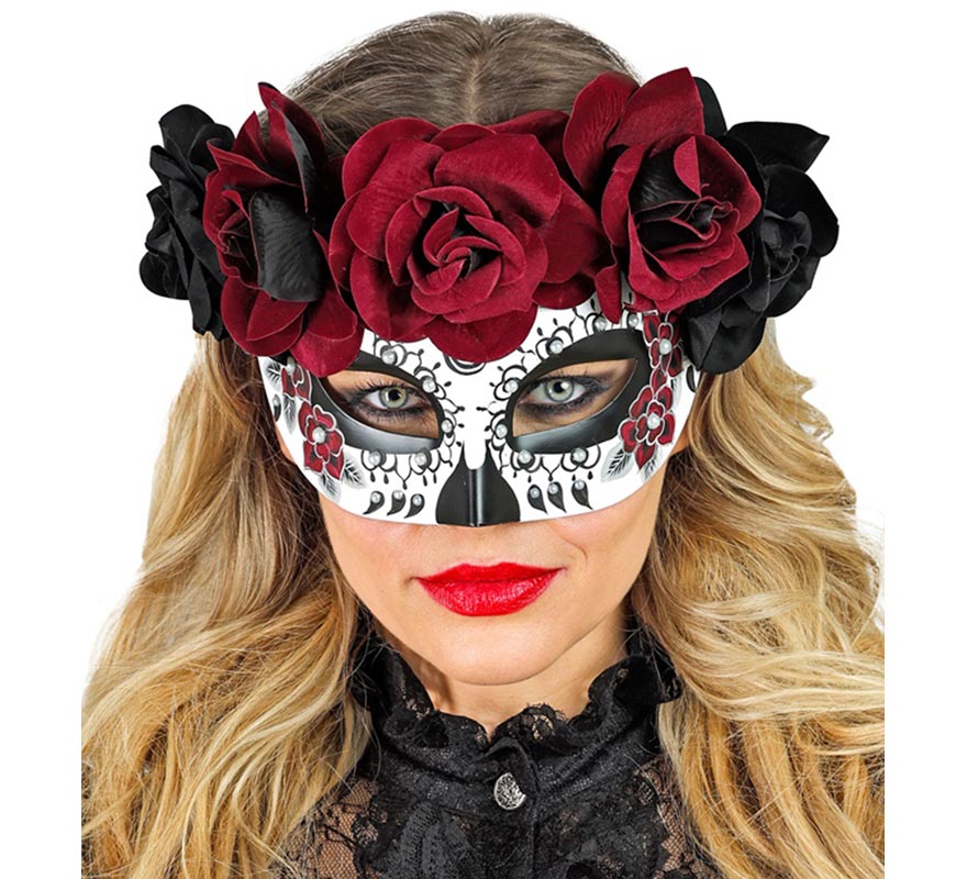 Máscara de Catrina Día de Los Muertos con Rosas-B
