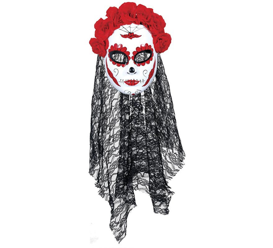 Maschera Catrina rossa con velo in pvc-B