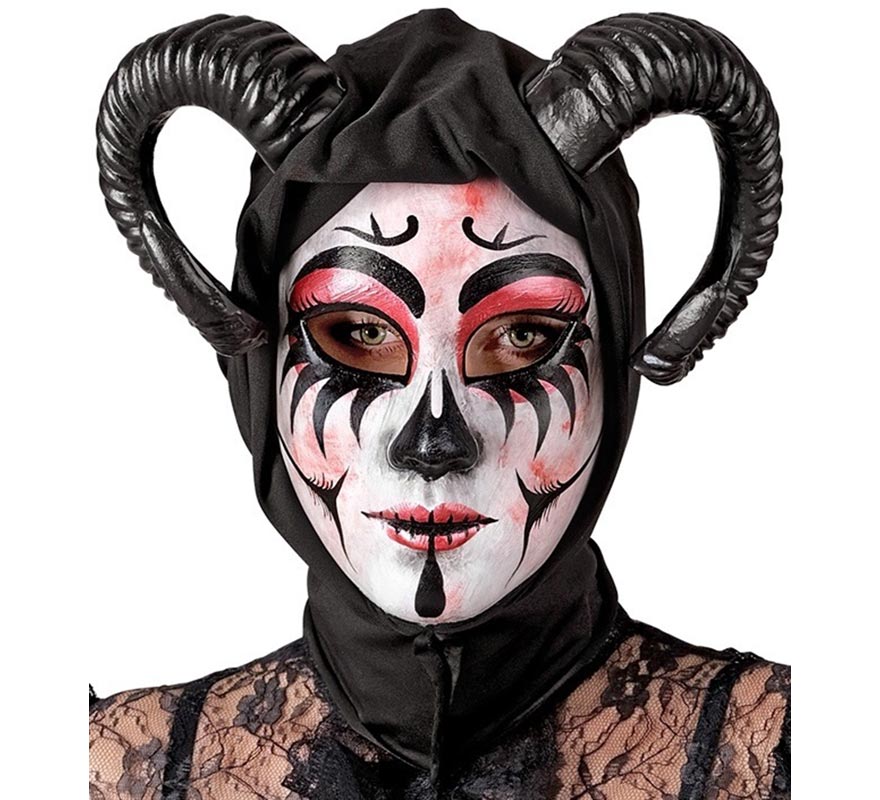 Máscara de Demonio Mujer con Capucha Comedia de Arte-B