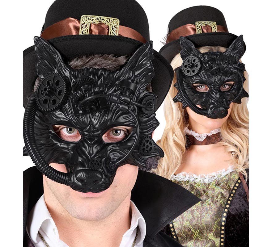 Máscara de Lobo Steampunk negro-B