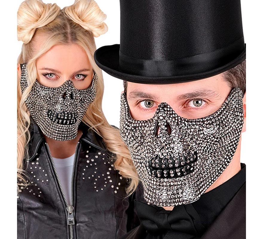 Máscara de Media Cara de Calavera con Strass-B