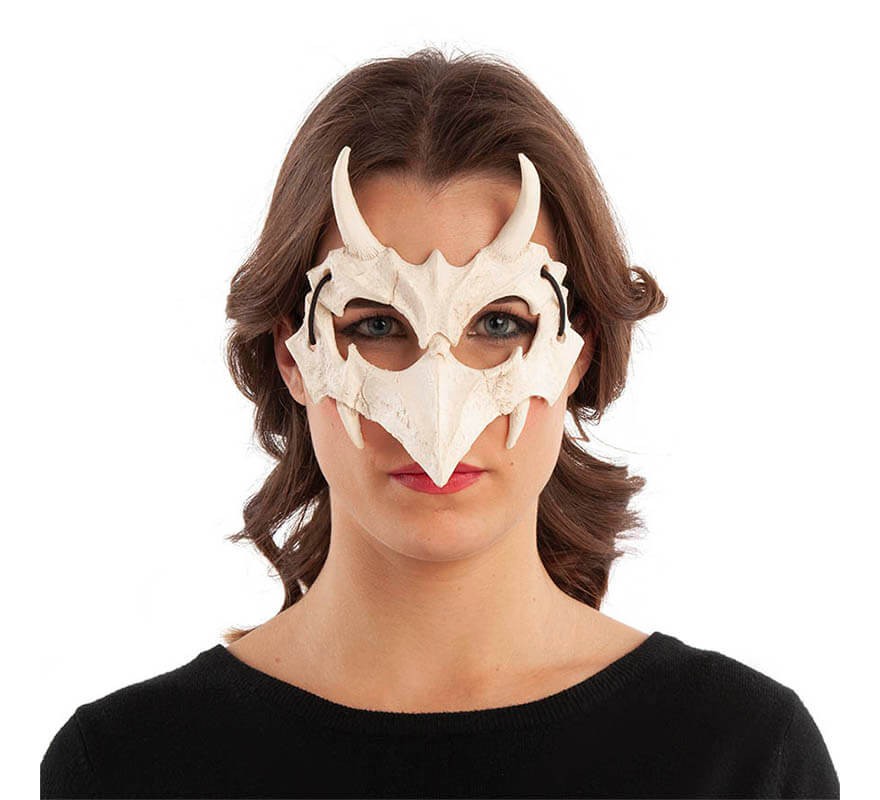 Meia máscara facial de esqueleto de animal com chifres-B