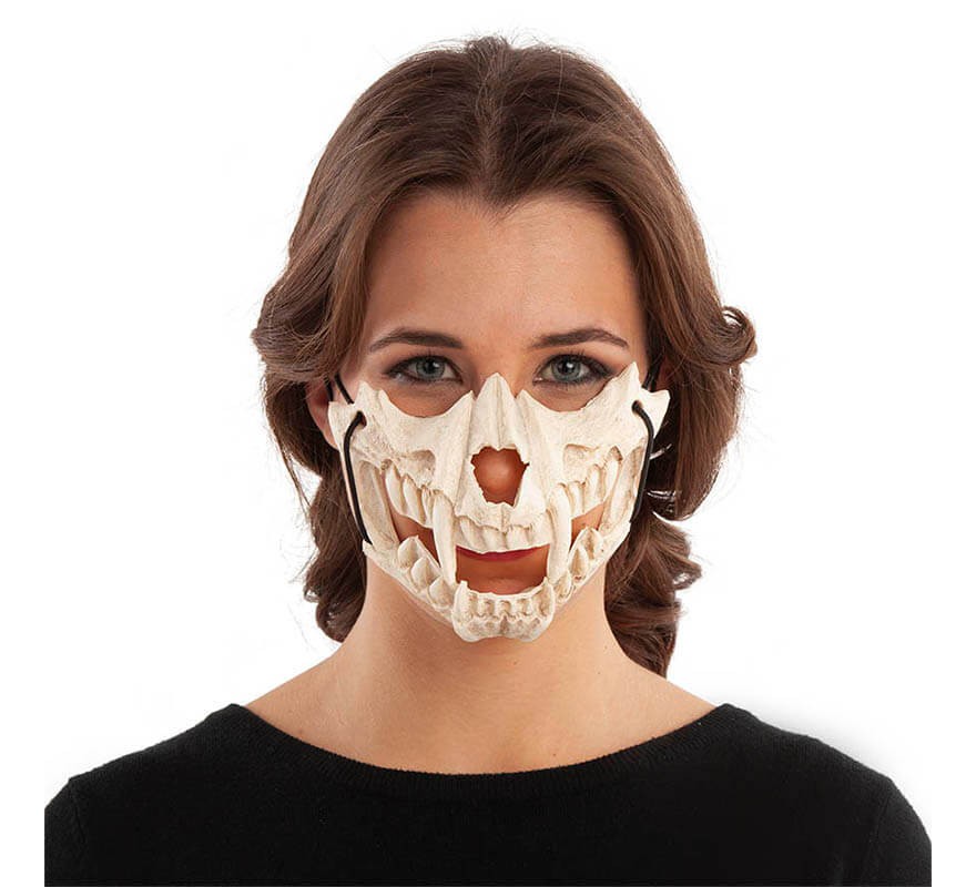 Máscara de medio rostro esqueleto animal con dientes-B