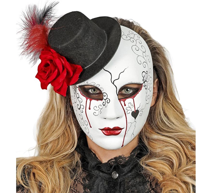 Máscara de Mujer Sangrante con Sombrero Comedia del Arte-B