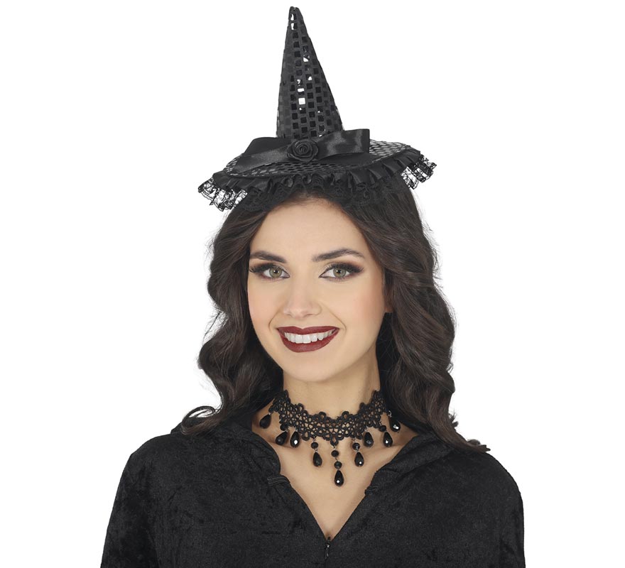 Mini Black Sequin Witch Hat-B