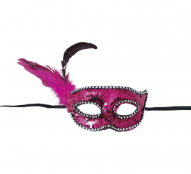 Antifaz con Lentejuelas y Plumas rosa