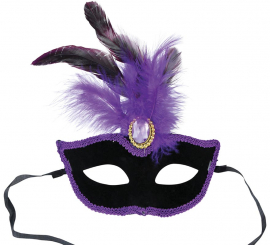 Antifaz Veneciano negro con Plumas lilas