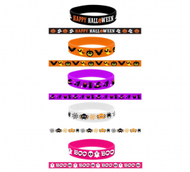 Saco com 5 pulseiras de silicone para Halloween Saco com 5 pulseiras de silicone para Halloween