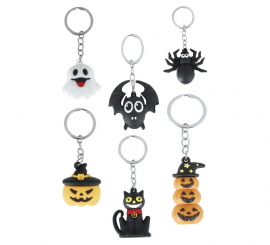 Saco com 6 chaveiros de Halloween medindo 4,5 cm Saco com 6 chaveiros de Halloween medindo 4,5 cm
