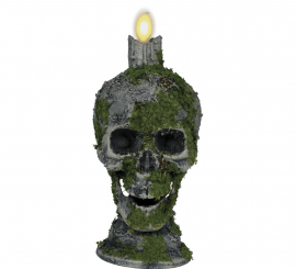 Skull with Candle and Moss with Light 35 cm