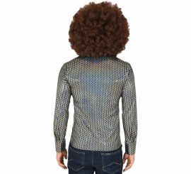 Camisa disco masculina prateada dos anos 70 Camisa disco masculina prateada dos anos 70