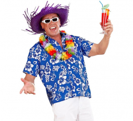 Camisa havaiana floral azul masculina de manga curta Camisa havaiana floral azul masculina de manga curta