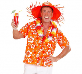 Camisa havaiana floral laranja masculina de manga curta Camisa havaiana floral laranja masculina de manga curta