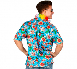 Camisa havaiana masculina de manga curta com estampa azul Camisa havaiana masculina de manga curta com estampa azul