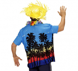 Camisa havaiana masculina de manga curta azul Palm Beach Camisa havaiana masculina de manga curta azul Palm Beach