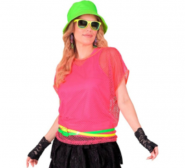 Camiseta feminina de malha rosa neon Camiseta feminina de malha rosa neon