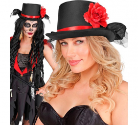 Chistera con Tul y Rosa roja