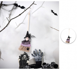 Straw Broom Pendant with Witch