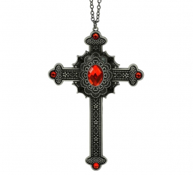 Collar Cruz Gótica con Gemas rojas