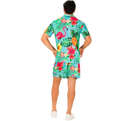 Conjunto de verão com estampa tropical: camisa e shorts para homens Conjunto de verão com estampa tropical: camisa e shorts para homens