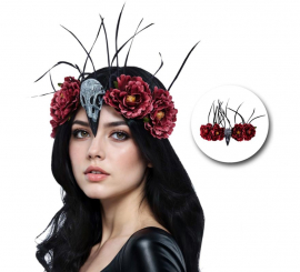 Diadema Calavera y Pluma de Pájaro