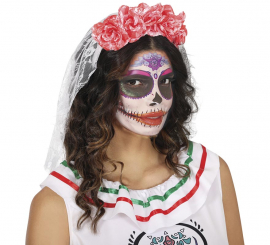 Headband with Veil and Bloody Flowers Headband with Veil and Bloody Flowers