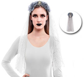 Tiara de flores com véu cinza Tiara de flores com véu cinza