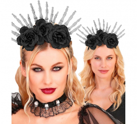 Diadema Manos Esqueleto y Rosas negras