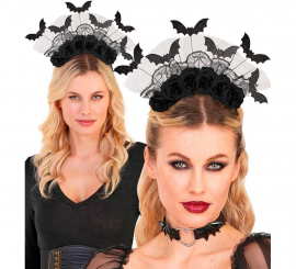 Stirnband mit Fledermäusen und schwarzen Rosen