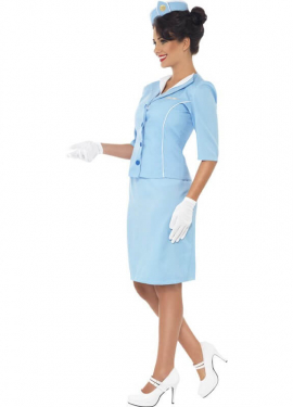 Fato de aeromoça de voo comercial azul para mulheres Fato de aeromoça de voo comercial azul para mulheres