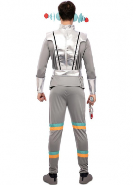 Fato de agente espacial cinza com pulseiras para homem Fato de agente espacial cinza com pulseiras para homem