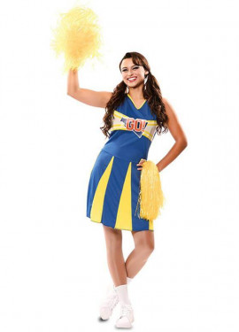 Blaues und gelbes Cheerleader-Kostüm für Damen