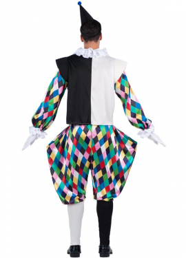 Fato de arlequim preto e multicolorido para homem Fato de arlequim preto e multicolorido para homem