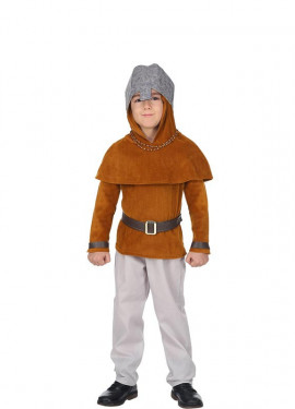 Fato de cavaleiro medieval plebeu com capuz para criança Fato de cavaleiro medieval plebeu com capuz para criança