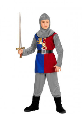 Fato de cavaleiro medieval tricolor com capuz para criança Fato de cavaleiro medieval tricolor com capuz para criança