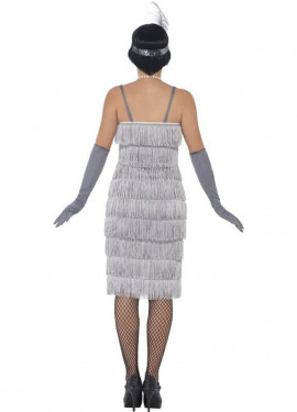 Disfraz de Cabaretera Plateado Largo de los años 20 para mujer