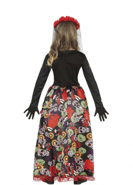 Catrina costume with long printed skirt for girl Catrina costume with long printed skirt for girl
